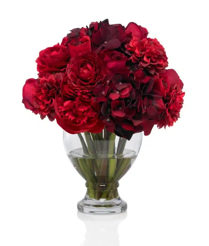 Red Roses and Peony in Vase