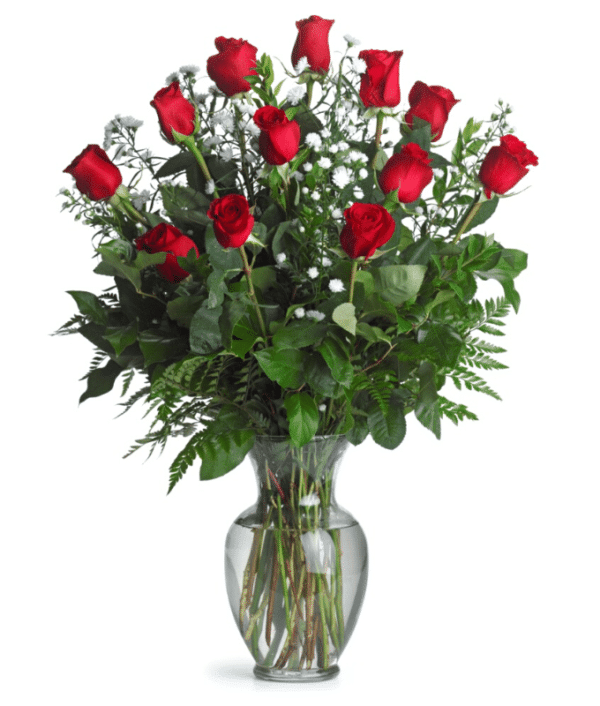 Flower Arrangement of Red Roses in Glass Vase