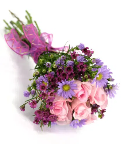 Pink Roses and Purple Flowers Bouquet