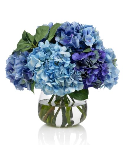 Blue Hydrangea in Glass Vase