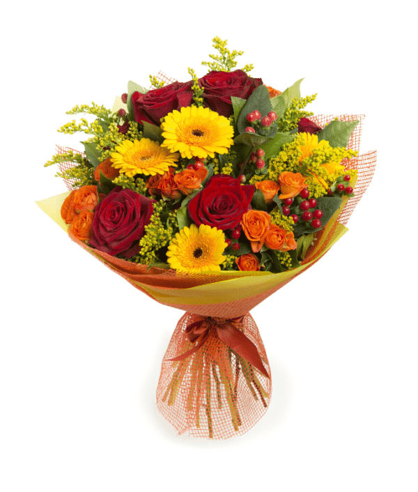 Yellow Gerberas and Red Roses Floral Bouquet