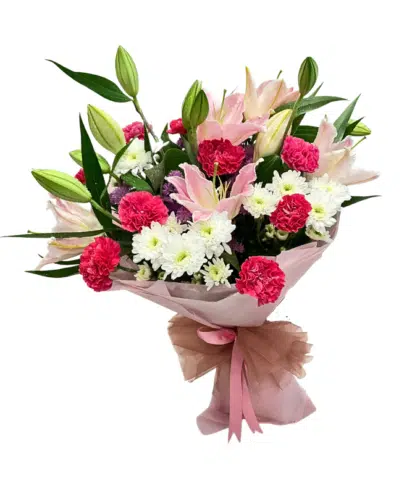 Pink carnations,white chrysanthemums,pink/white lilies