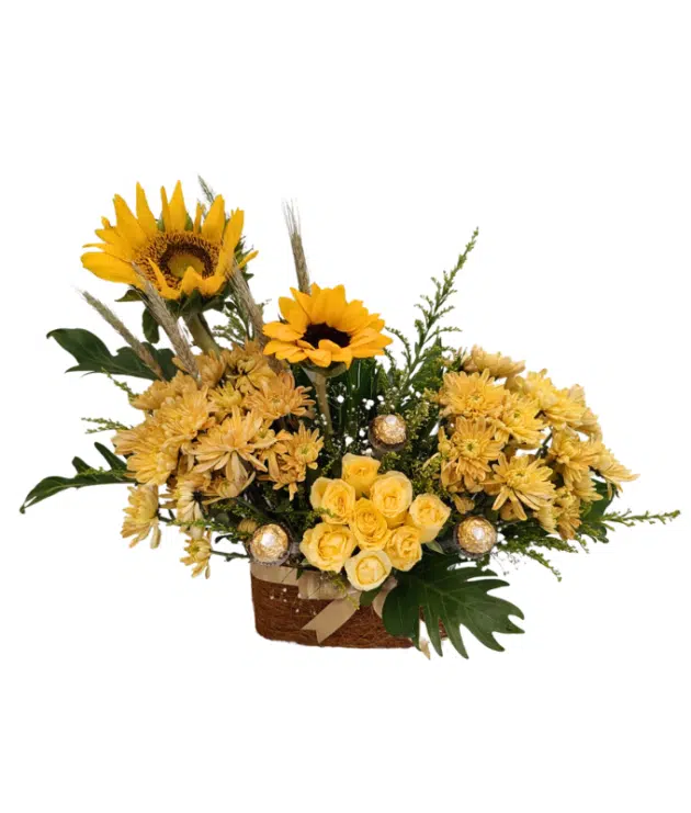 Sunflowers,yellow roses,yellow chrysanthemums
